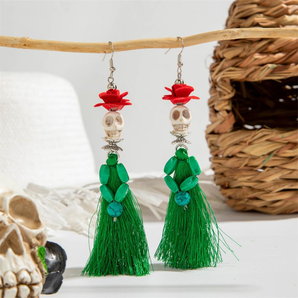 Halloween Resin Earrings Heart Flower Bow Skull Bride Pumpkin Fringe Dangle Cute Gothic Jewelry For Women Men Party Accessories