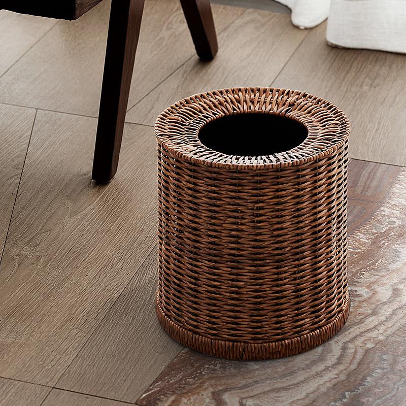Retro Imitation Rattan Weaving Wastebasket Double Layer Large Capacity Recycle Bin Premium Feel Kitchen Living Room Trash Can