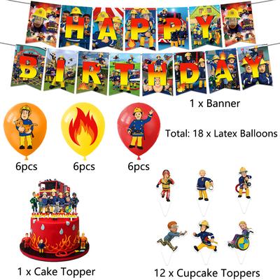 33 Pcs Firman Sam Balloons Firefighter Theme Birthday Party for Children