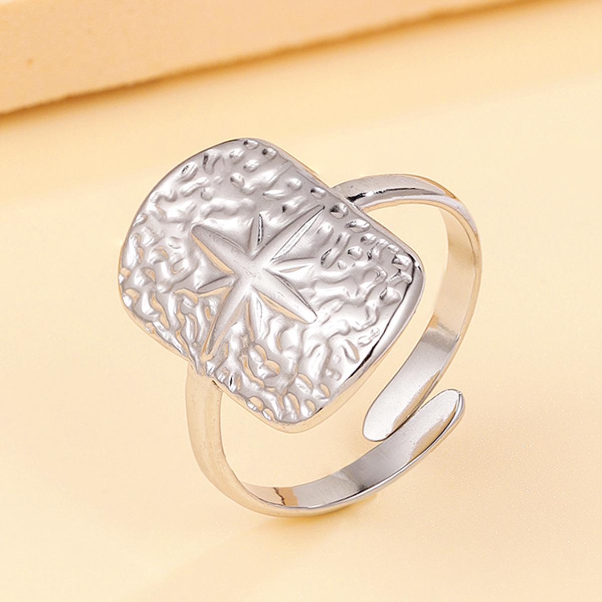 Elegant Retro Geometric Eight-Pointed Star Adjustable Stainless Steel Ring for Women