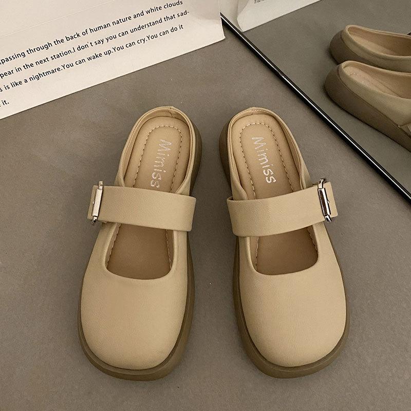 Baotou half slippers women's outer wear 2025 spring new popular soft bottom comfortable and versatile flat bottom Mary Jane cool slippers