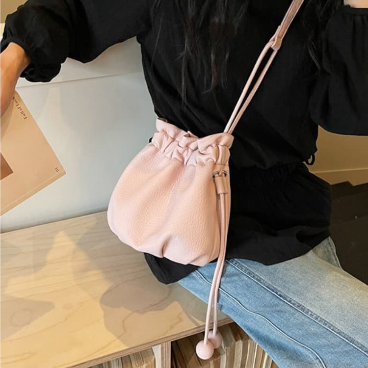 Lychee Pattern Drawstring Bucket Bag Women's Crossbody Shoulder Bag