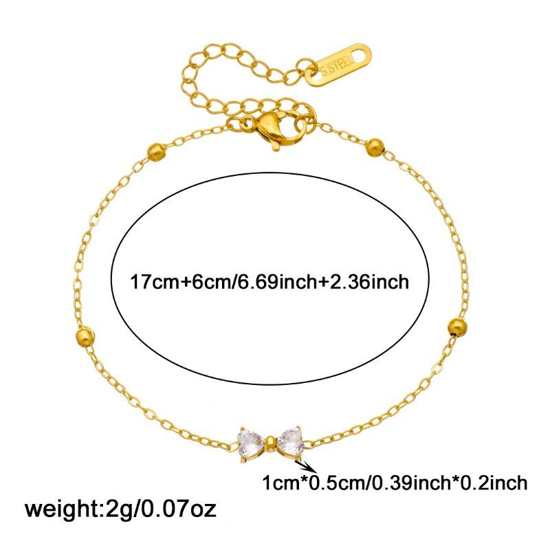 Gold Plated Bow CZ Beaded Bracelet, Dainty Butterfly Bow Charm Link Chain with Clear Zircon, Cute Everyday Jewelry for Women Gift