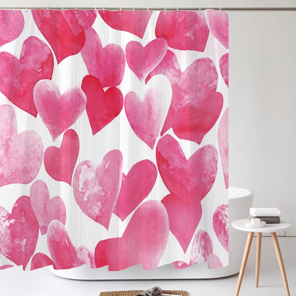 

Любовь Занавеска для душа Занавеска для ванной комнаты Девушка Романтический узор в форме сердца Водонепроницаемая полиэстеровая ткань Домашний декор Занавеска с крючками W90xH180cm-35x70in