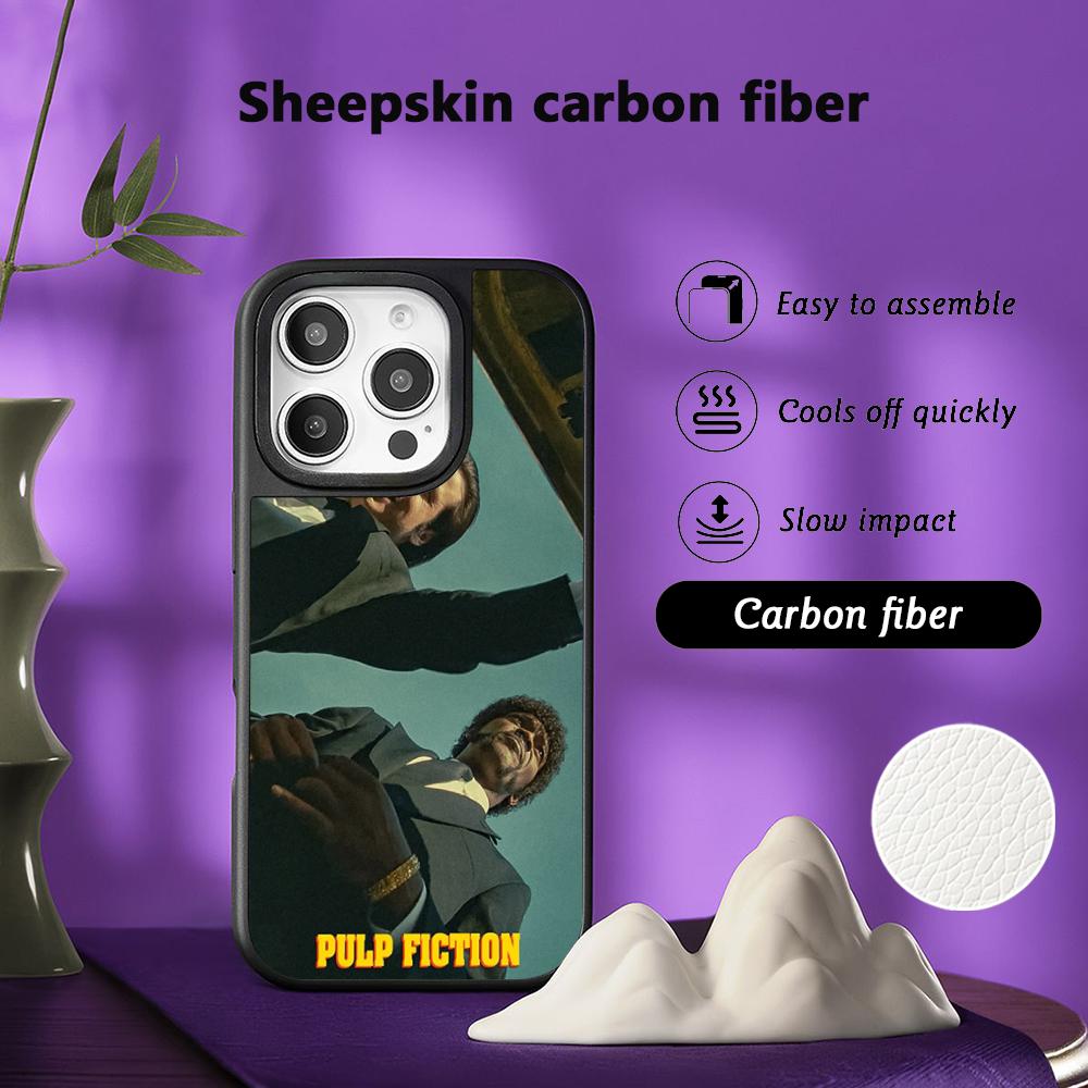 Classic Movies Pulp Fictions Poster Phone Case for iPhone 17 16 E 15 14 13 12 Pro Max Sheepskin Silver-edged Protective Case