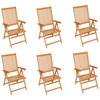 Vidaxl Garden Chairs, 6 Pcs, With Grey Checkered Cushions, Teak