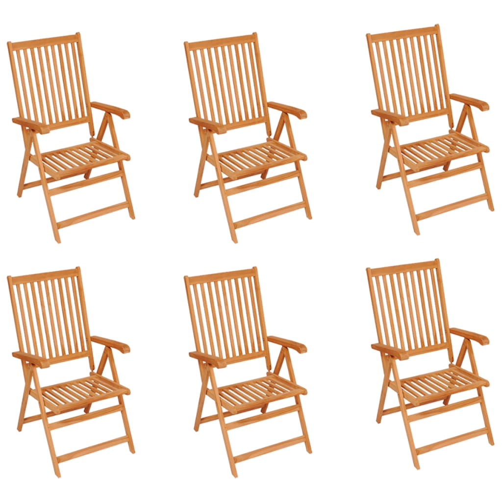Vidaxl Garden Chairs, 6 Pcs, With Grey Checkered Cushions, Teak