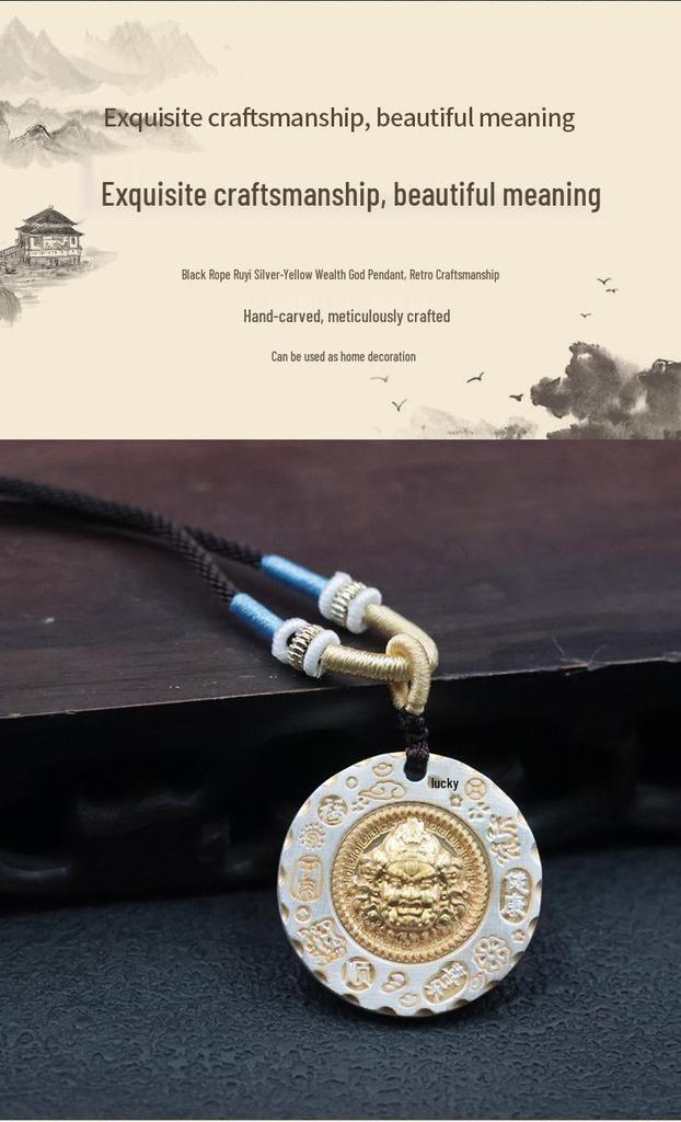 Gold-Plated Yellow Wealth God Pendant - High-End Retro Niche for Peace, Joy & Health