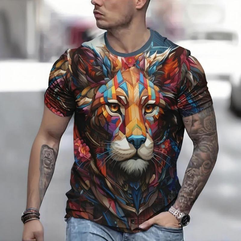 Men's T-shirt Summer Outdoor Casual Round Neck Short Sleeve Top 3D Animal Printed Patterns Large OverSize Loose Men's Clothing