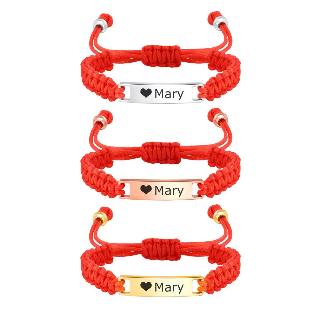 Pulsera de Identificación con Grabado Gratuito de Nombre y Fecha para Bebé, Pulseras de Acero Inoxidable marca Bent con Trenzado de Cuerda de Nylon Rojo, Joyería Ajustable Regalos