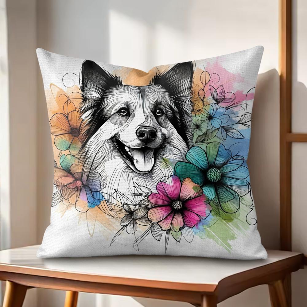 Watercolor Pet Dog Cushion Cover Natural Linen Organic Fabric DoubleSided Printing Couch Pillow Covers Home Decor Gift