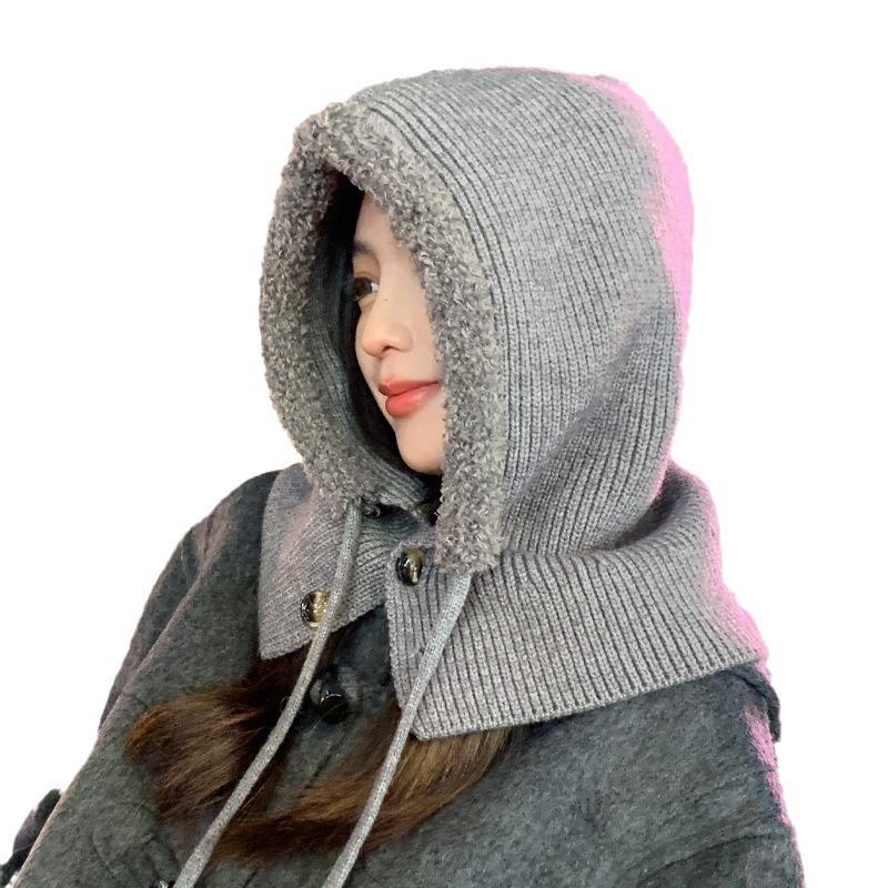 New Autumn and Winter Plush Cape Knitted Wool Hat Warm Hat for Women Winter Scarf Integrated Hat Windproof Ear Protection Hat