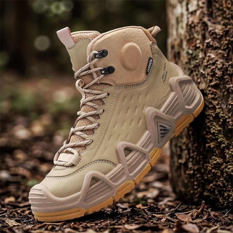 Outdoor climbing shoes anti-thorn bottom leather surface off-road anti-splashing high-top tactical boots adult travel sports shoes
