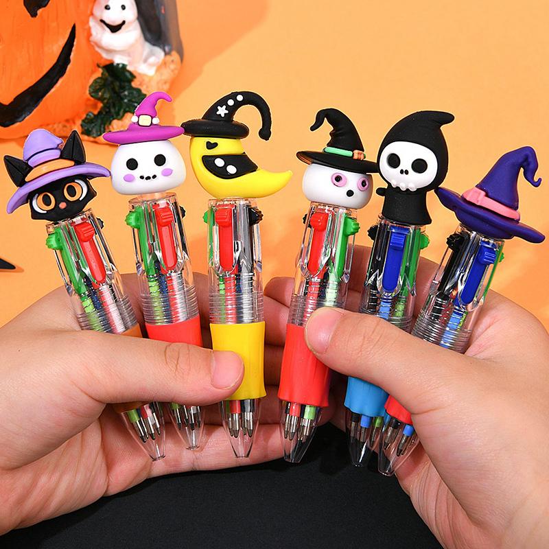 Halloween Mini Four-Color Ballpoint Pen Cute Cartoon 4 Color Retractable Rollerball Pen Student School Gift Stationery