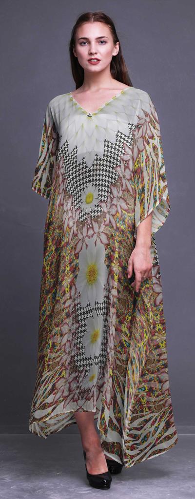 Phagun Geometric Check|Lily & Floral Ladies Plus Size Kaftan Summer Wear Beach Coverup Kimono