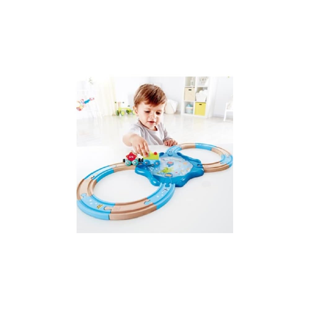 Hape Ocean Rolling 8 Figure Rail Set E3827 with colorful design, durable construction, and engaging play features