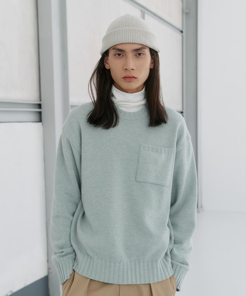 KNITTED Cashmere Wool Pocket Round Knit Mint