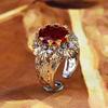Retro Silver 925 Inlaid with Gold Ruby Ring, Suitable for Women's Palace Style Dual Color Crown Sunflower Ring Party Gift 2025