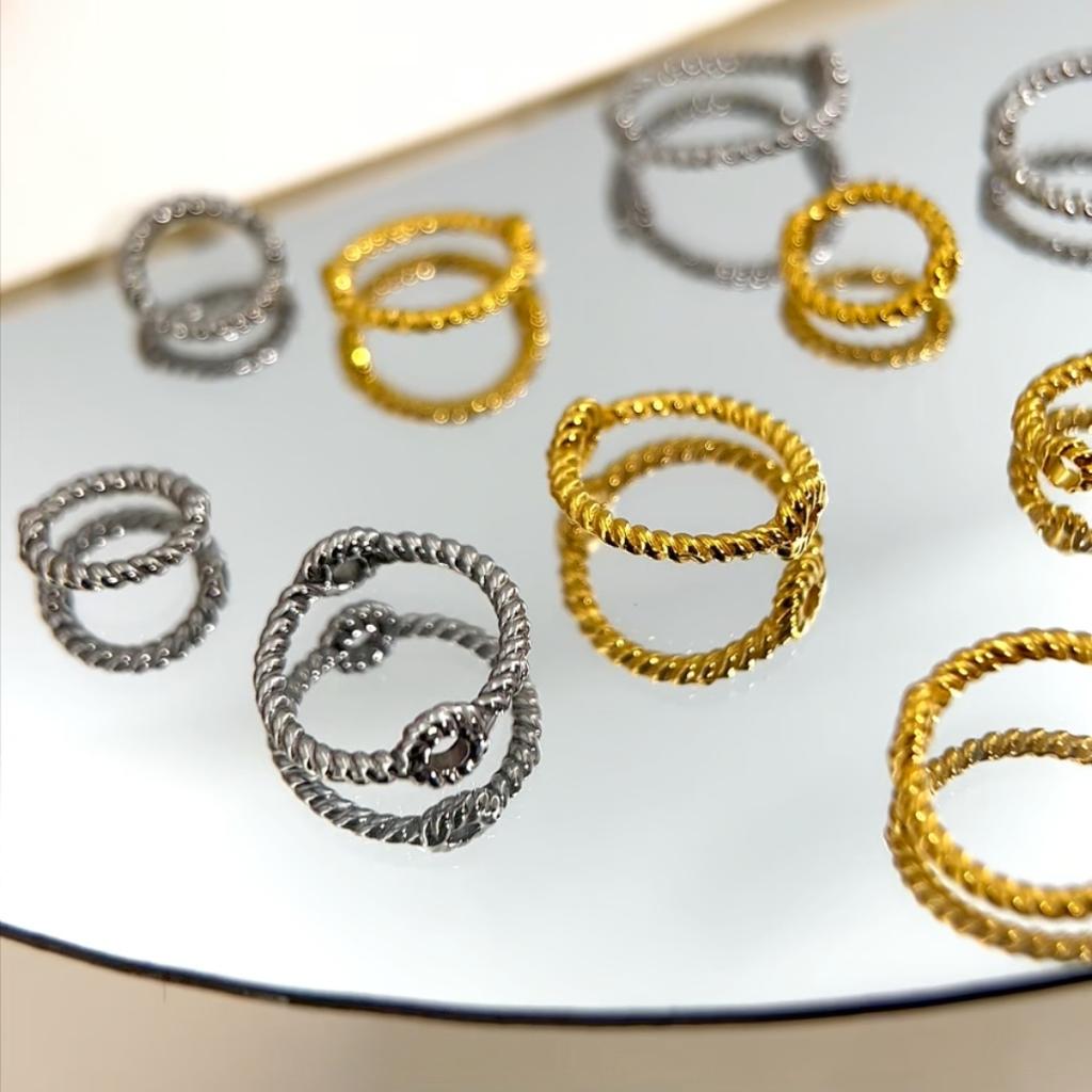 5pcs Stainless Steel Lace Beads Set Bead Ring Double Hole DIY Handmade String Bead Hollow Loose Spacer Beads Jewelry Accessories
