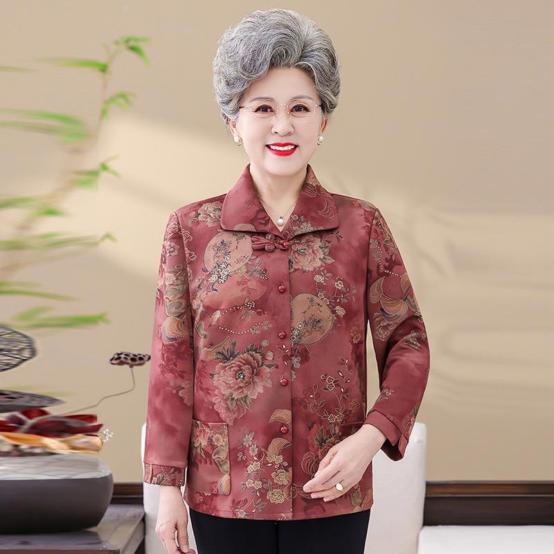 

Mom s Spring Thin Jacket - Women s Chinese Style Lapel Shirt for Middle-aged and Elderly XXXL [57-65 kg] червоний