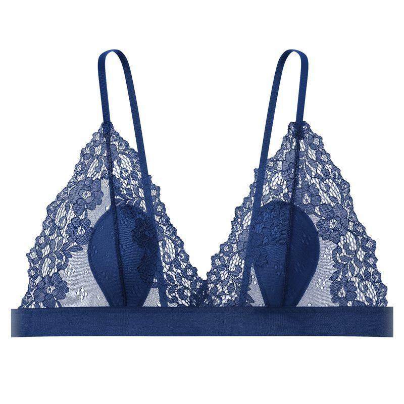 Sexy French Ultra-thin Bra Transparent Hollowed-out Hot Backless Anti-protrusion Rabbit Cup Lace Underwear