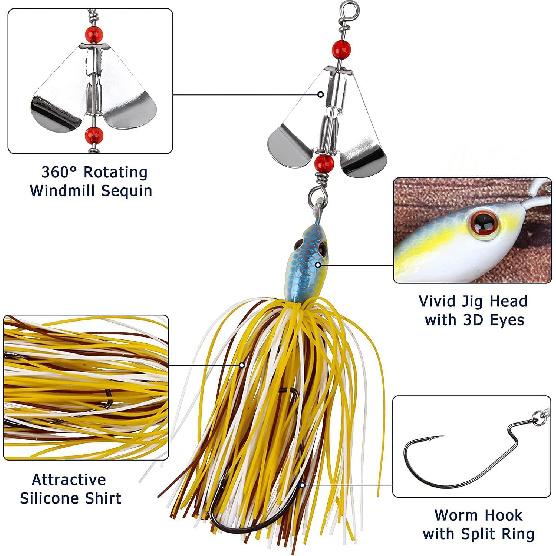 Bass Fishing Lures Kit Fishing Buzzbait Lure Bass Spinner Baits Kit Buzzbait for Bass Fishing Multicolor Swimbait Topwater Lure Hard Metal