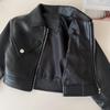 Girls' Autumn PU Leather Biker Outfit: Korean-Style Jacket & Pleated Skirt Set