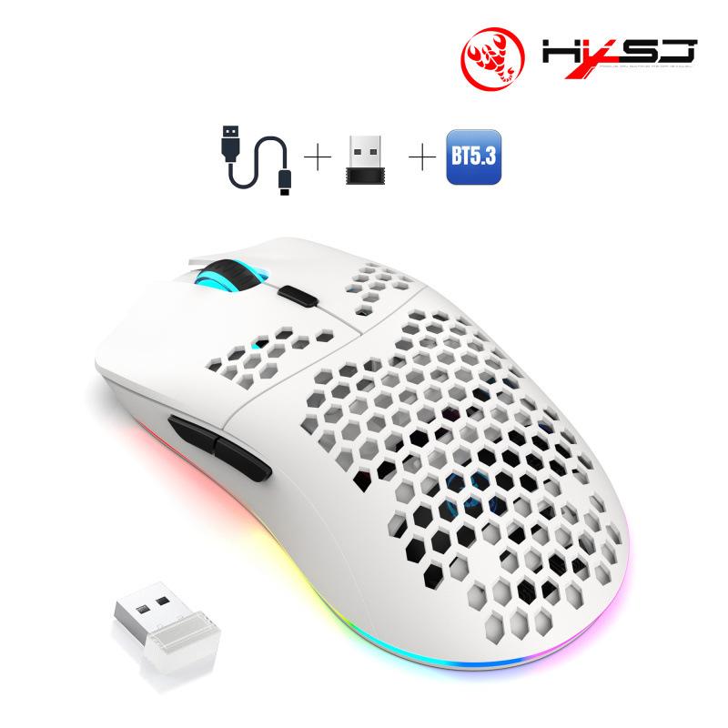 T66 Loch-Maus 2,4G Drahtlose MAUS Leichtes Design Wabenförmiges RGB-Licht 6-Tasten-Maus