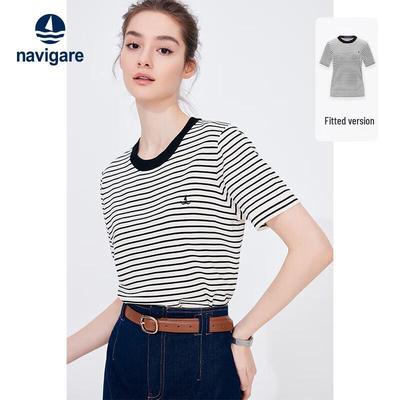Women's Striped Knit Short Sleeve Top