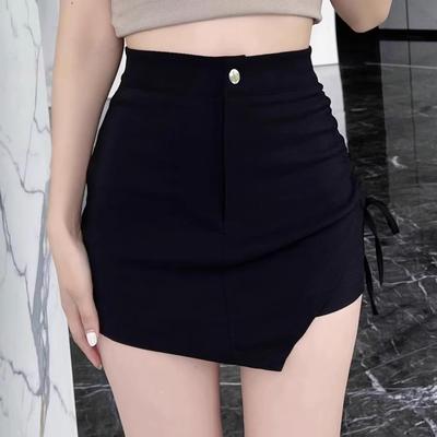 Spring 2024 Women's High-Waist Black A-Line Pleated Skirt Pants - Slim Fit Korean Style