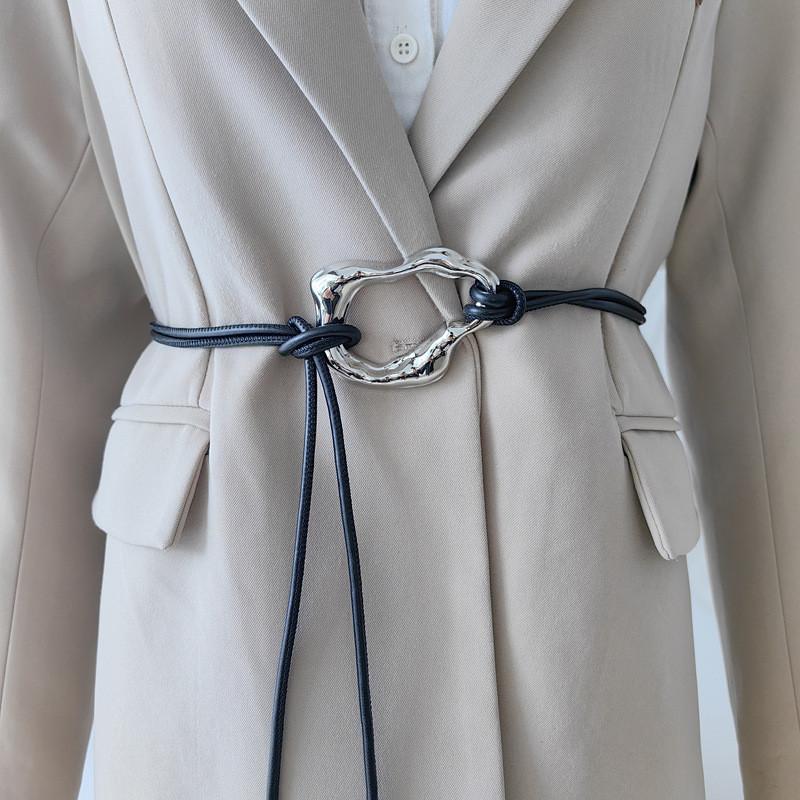 Minimalist Leather Black Dress Belt Alloy Buckle Fine Width Casual Looks