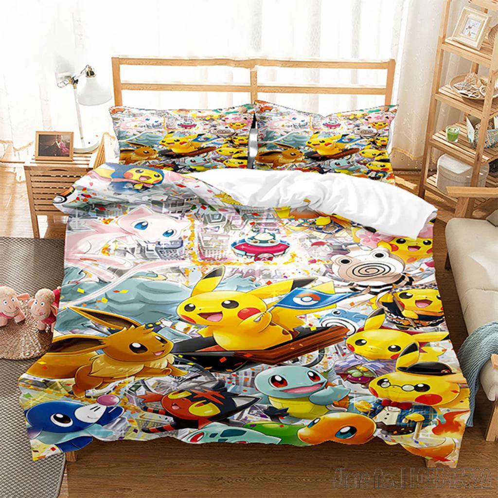 Anime Bandai 3D Home Pokemon Pikachu Bedding Set Baby Duvet Cover Sets Bedclothes Twin Single King Kids Adult Gift
