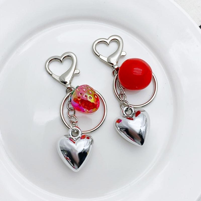 Strawberry/Tomato Heart Key Pendant Stylish Keyring Backpacks and Purses Charm Accessory Fashionable Keychain Ornament
