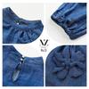 Muzi Women's Vintage Floral Denim-Style 3/4 Sleeve Top