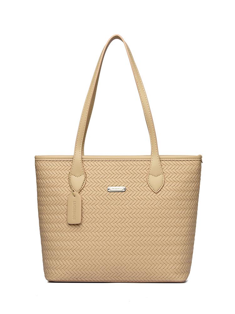 Women's Retro Woven Pattern Single-Shoulder Tote Bag - Large Capacity, Versatile for Daily Commute