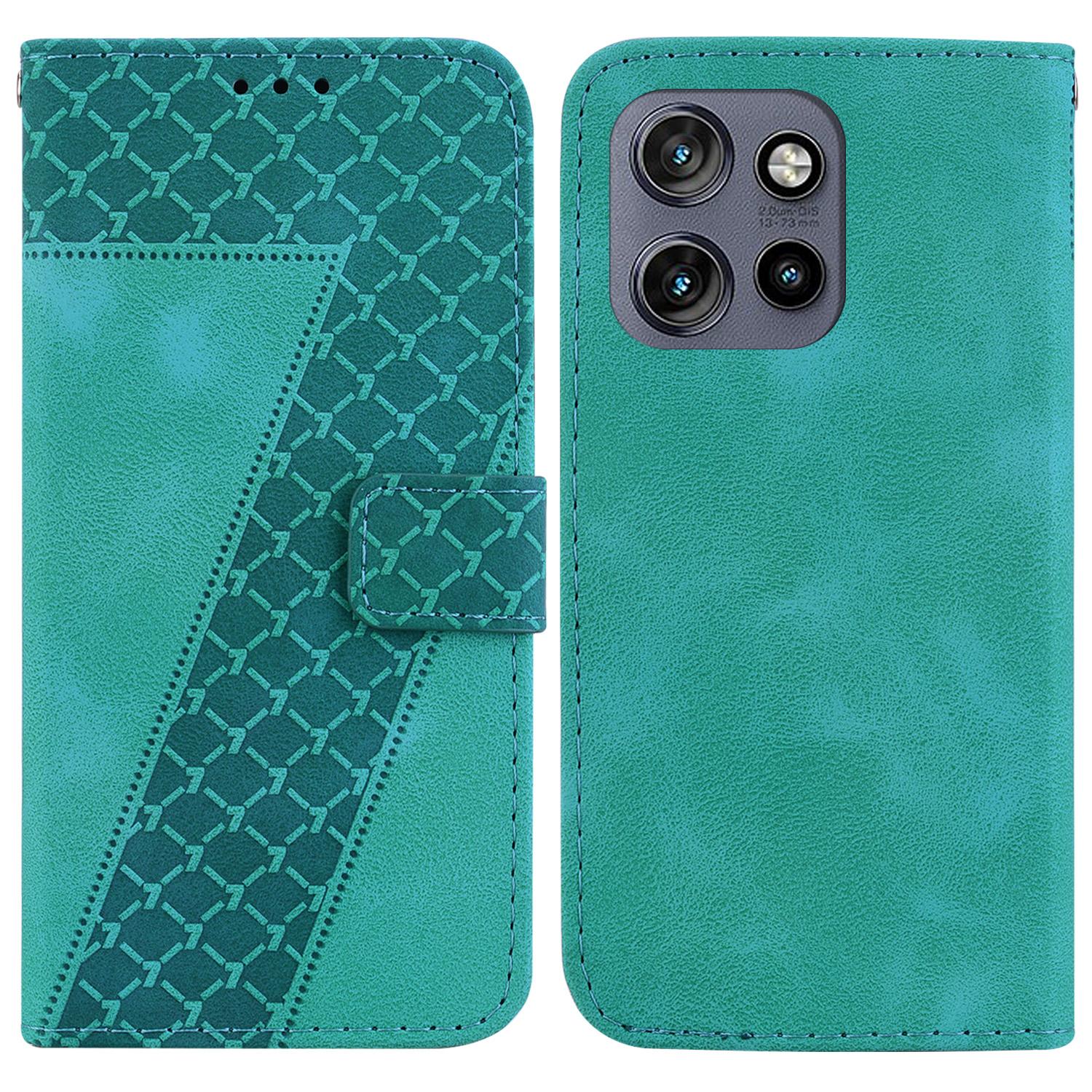 

For Motorola Edge 50 Neo 5G/Moto S50 5G/Thinkphone 25 5G Stand Case 7-Shaped Pattern Imprint Leather Phone Cover Green
