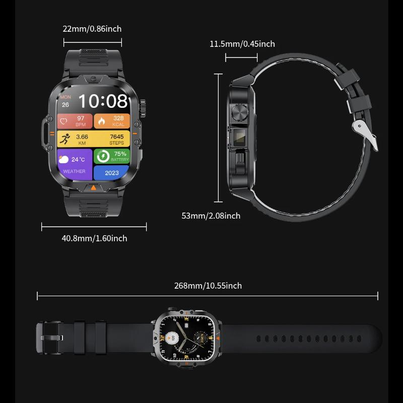 2025 Nieuwe 2.01-inch HD Scherm Heren Smartwatch met Zaklamp Buitensporten Heren Horloge IP68 Waterdicht Gezondheidsmonitor Oproep Smartwatch
