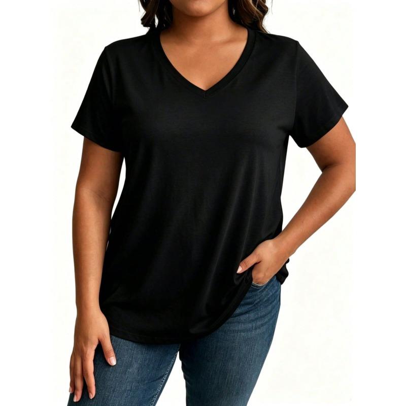 QICED Women's Fashion Casual V-Neck Short Sleeve Blouses & Shirts