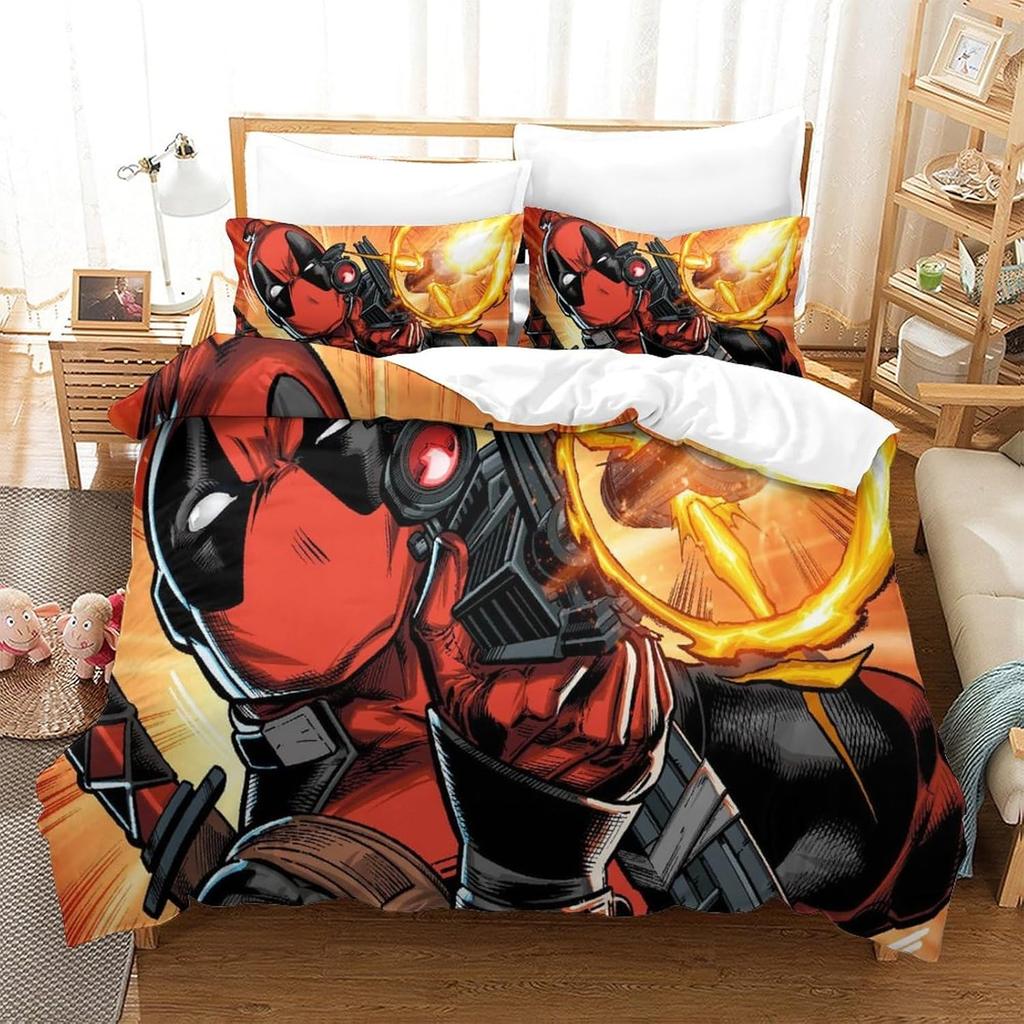 Bedding Deadpool Comforter Set 3D Printed Quilt Cover,heroes Pillowcase 2 Piece Set with Zip Duvet Cover for Teenagers And Adult