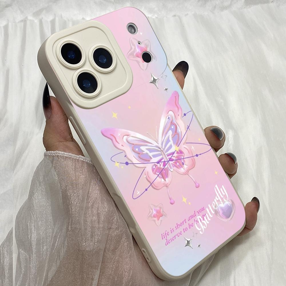 M381 Pink Butterfly flower Cute design Angel Eyes Soft Phone Case for iPhone Samsung Galaxy Xiaomi Rdemi Huawei Honor Infinix Realme OPPO All Model