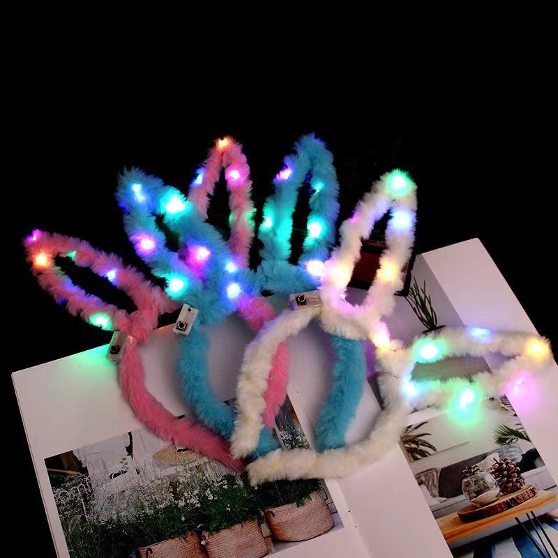 Luminous Glitter Bunny Ears Headband - Plush Festival & Event Accessory