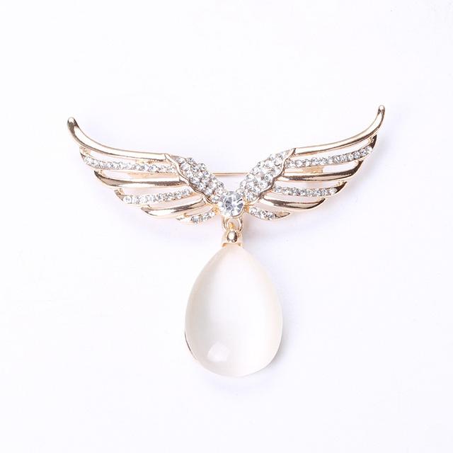 

Модная брошь в виде большой капли воды с кошачьим глазом, сплав, стразы, булавка в виде крыла ангела, женская одежда, аксессуары