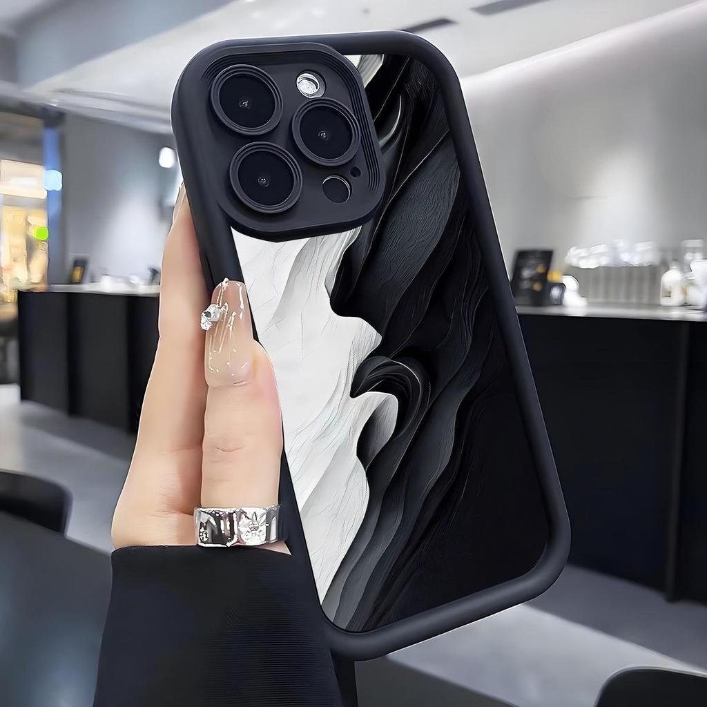 Black & White Sandstone Pattern iPhone 15/16/17 Case with Sky Eye Grooves