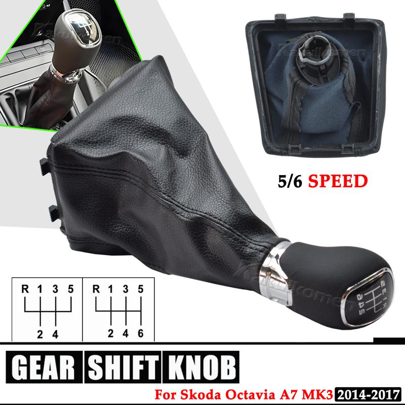 For Skoda Octavia A7 MK3 2014 2015 2016 2017 Manual 5/6 Speed Car Stick Gear Shift Knob with PU Leather Gaiter Boot Cover Lever