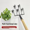 Multi-Functional Garden Rake Hoe with Three and Five-Tooth Soil Loosening Tools for Planting and Weeding