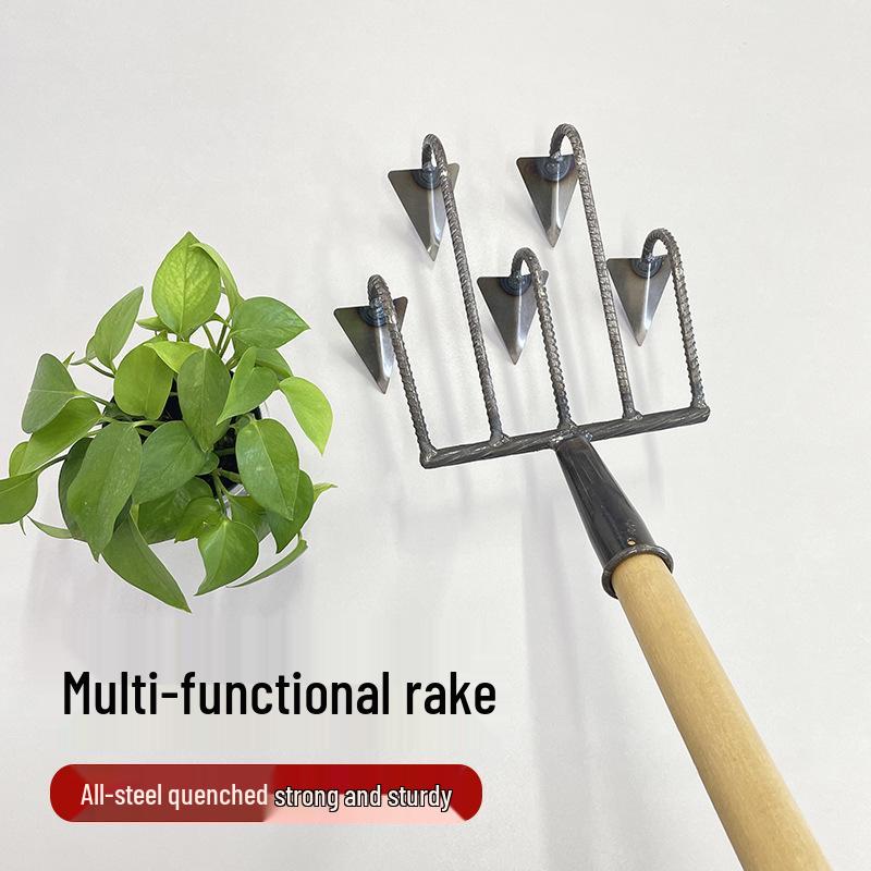 Multi-Functional Garden Rake Hoe with Three and Five-Tooth Soil Loosening Tools for Planting and Weeding