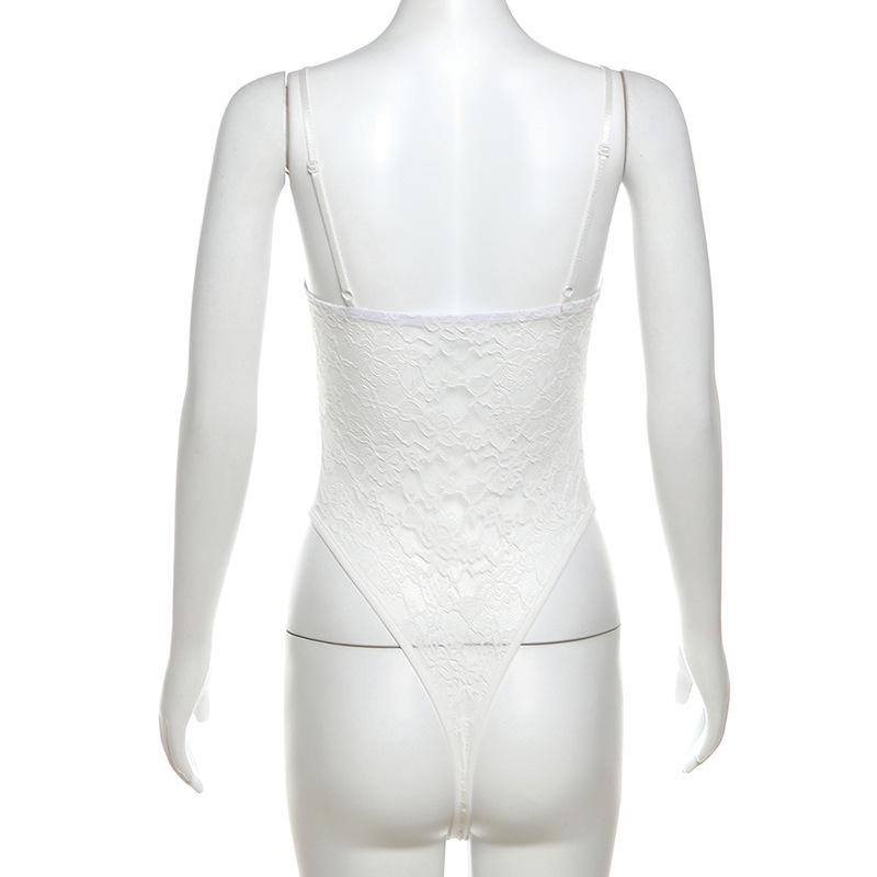 2024 Autumn Women's Urban Chic Solid Lace Bodysuit with Text Accents