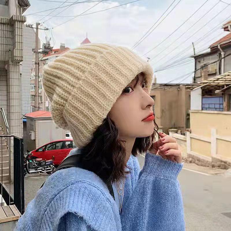 Hats Stacking Hats Autumn and Winter Knitted Wool Hats Korean and Japanese Cold-proof Big Head Circumference Winter Warm Men's Knitted Hats