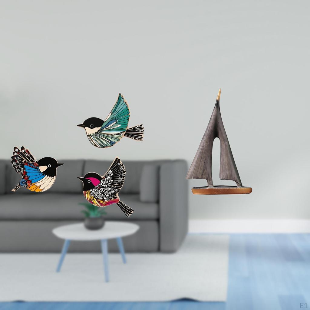 Wooden Bird And Sailing Boat Wall Art Decor Flying Birds Sailboat Statue Ornament for Garden