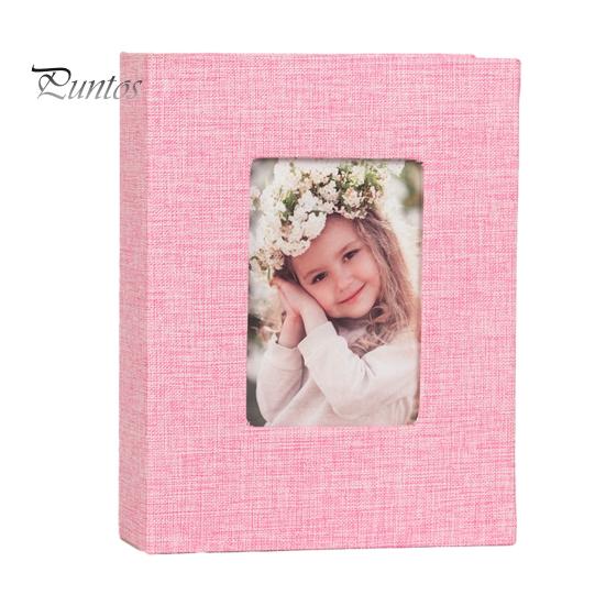 Portable Photo Album Linen Cover Picture with Front Window 100 Photos Durable 4x6 Slip-in Book for Wedding Vacation Family Baby Pictures